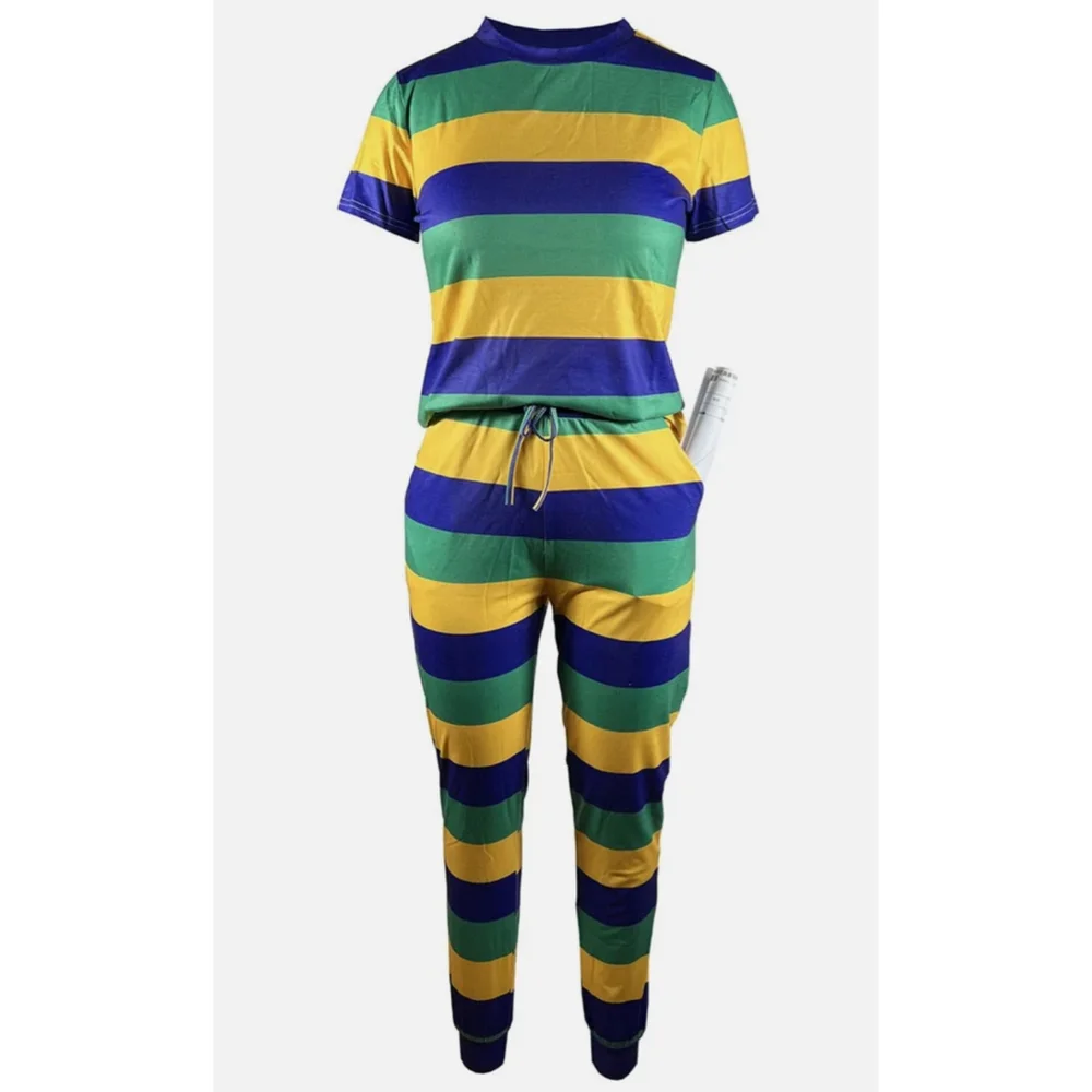 Mardi Gras Purple, Green and Gold Striped 2pc Set - Picture 3 of 5